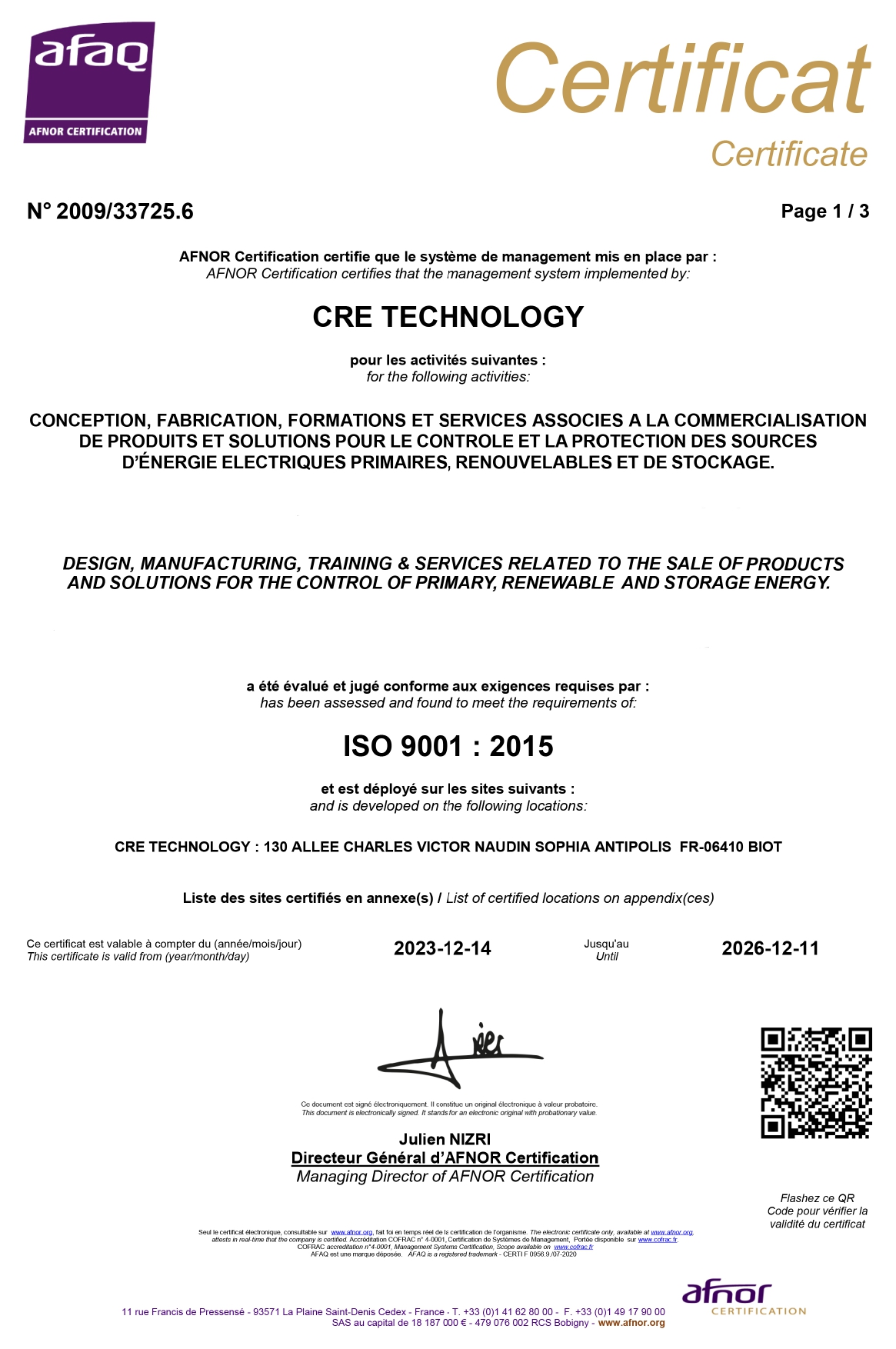 Certificat ISO 2015 DSF Technologies